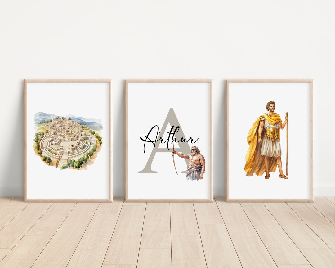 SET OF 3 Ancient Greek Mythology Personalised Bedroom Prints