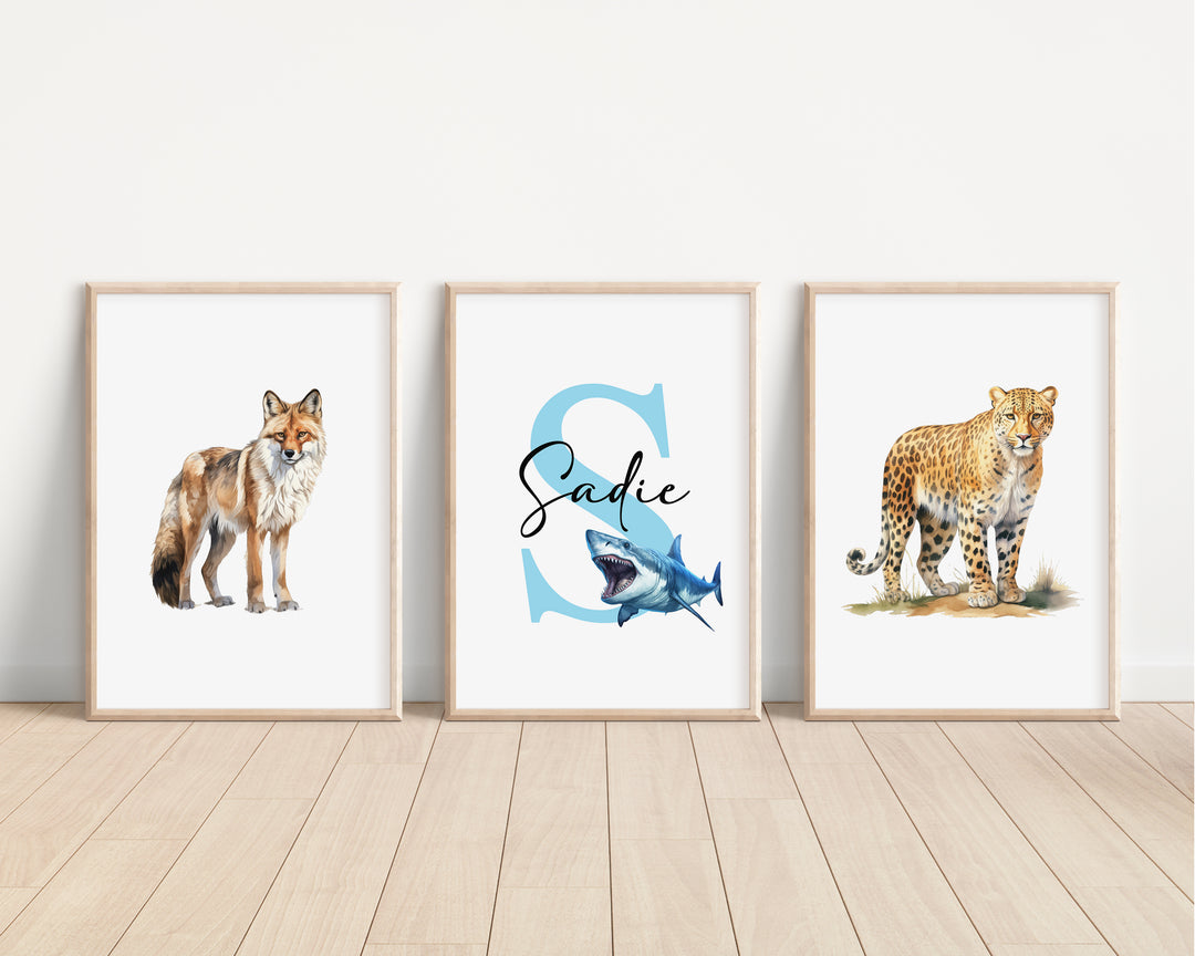 SET OF 3 Animal Predators Personalised Bedroom Prints