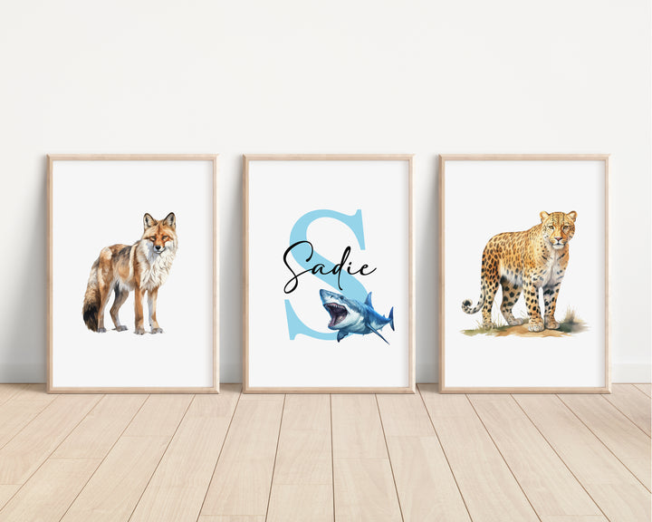 SET OF 3 Animal Predators Personalised Bedroom Prints