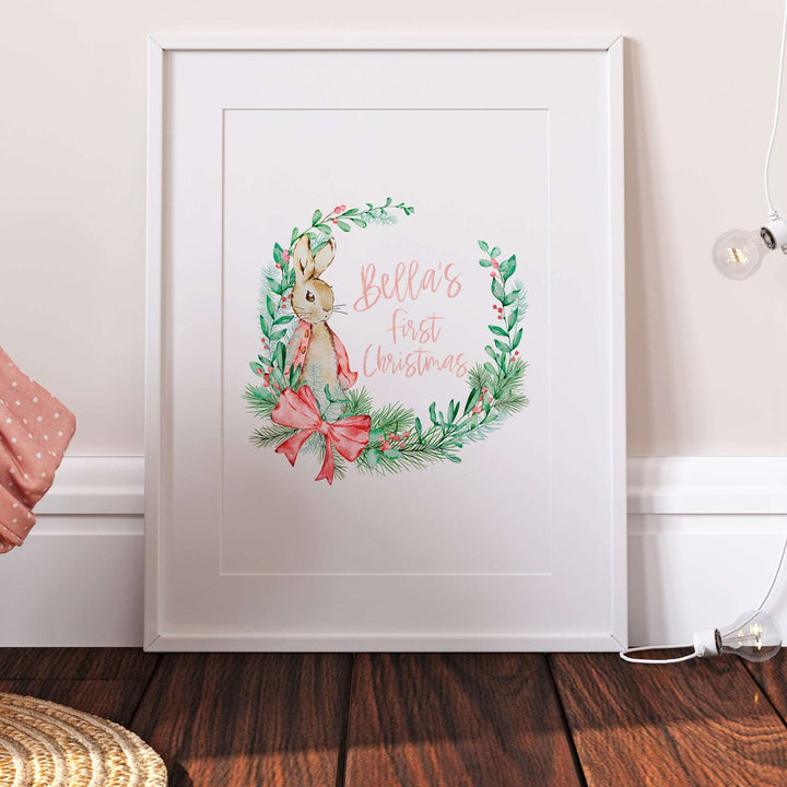 Personalised Flopsy Bunny Peter Rabbit First Christmas Print