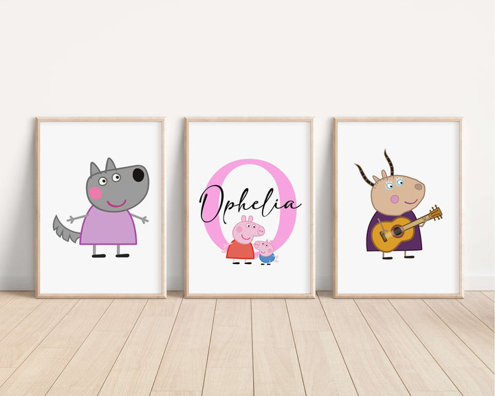 SET OF 3 Peppa Pig Personalised Bedroom Prints