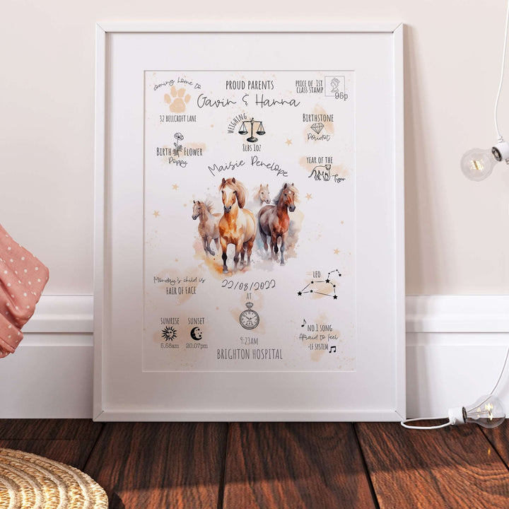 Wild Horses Personalised The Day You Were Born Bedroom Print