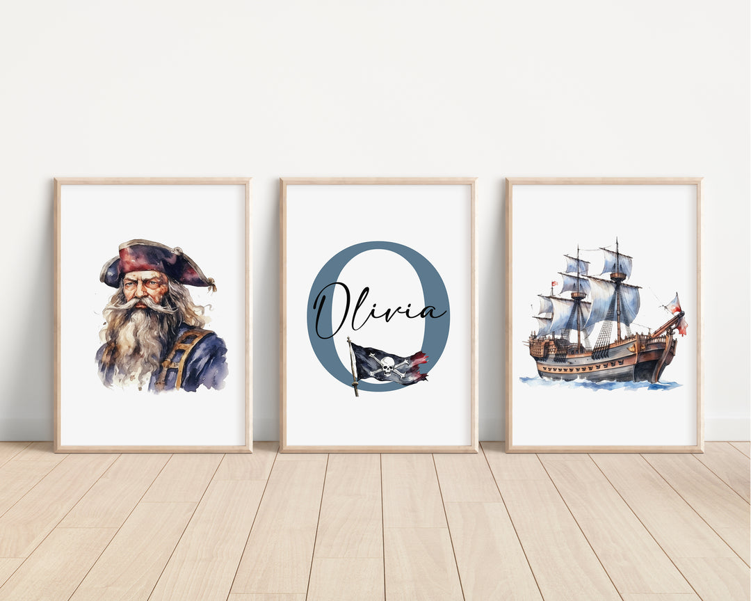 SET OF 3 Pirates Personalised Bedroom Prints