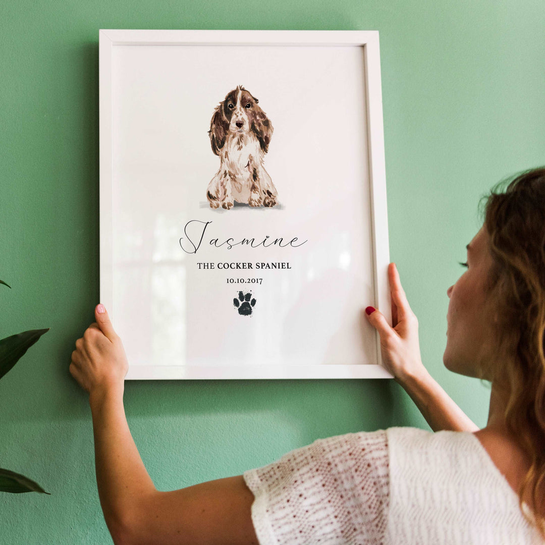 Personalised Brown Cocker Spaniel Dog Watercolour Print