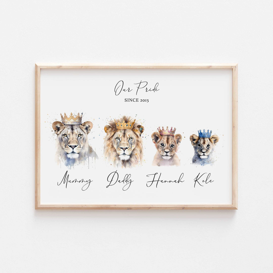 Personalised Our Family Crowned Lion Pride Print