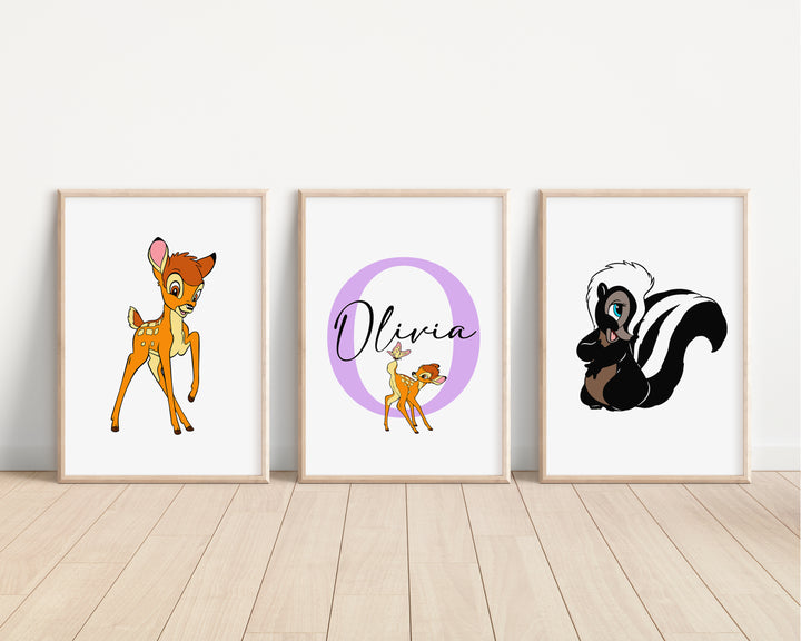 SET OF 3 Disney Bambi Personalised Prints