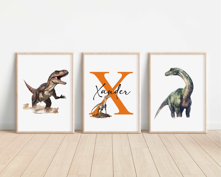 SET OF 3 Jurassic Watercolour Dinosaur Personalised Prints