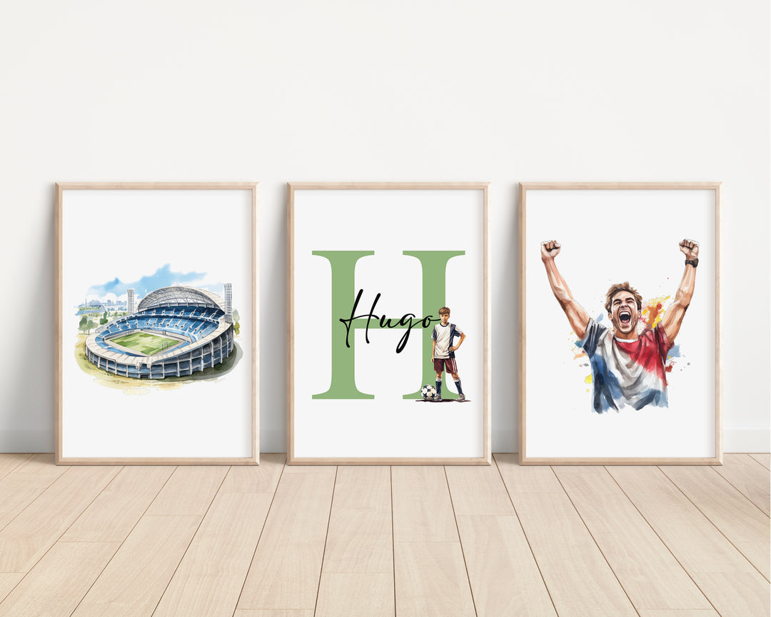 SET OF 3 Football Personalised Bedroom Prints