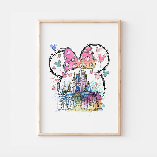 Watercolour Disneyland Castle Minnie Mouse Print