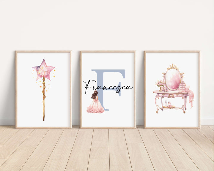 SET OF 3 Little Pink Princesses Personalised Bedroom Prints