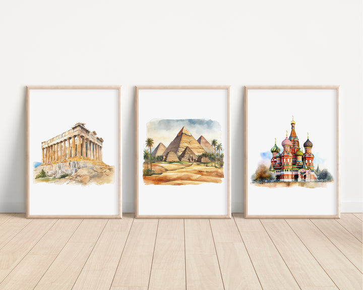 SET OF 3 Landmark Travel Home Decor Prints