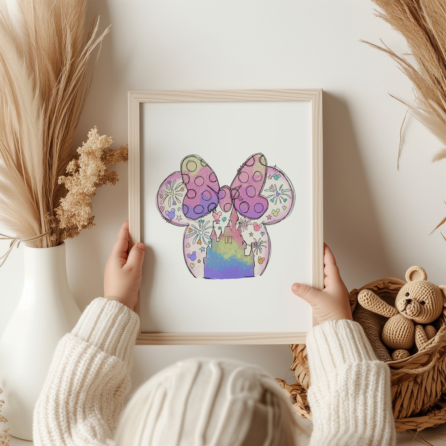 Watercolour Disneyland Castle Minnie Bow Print