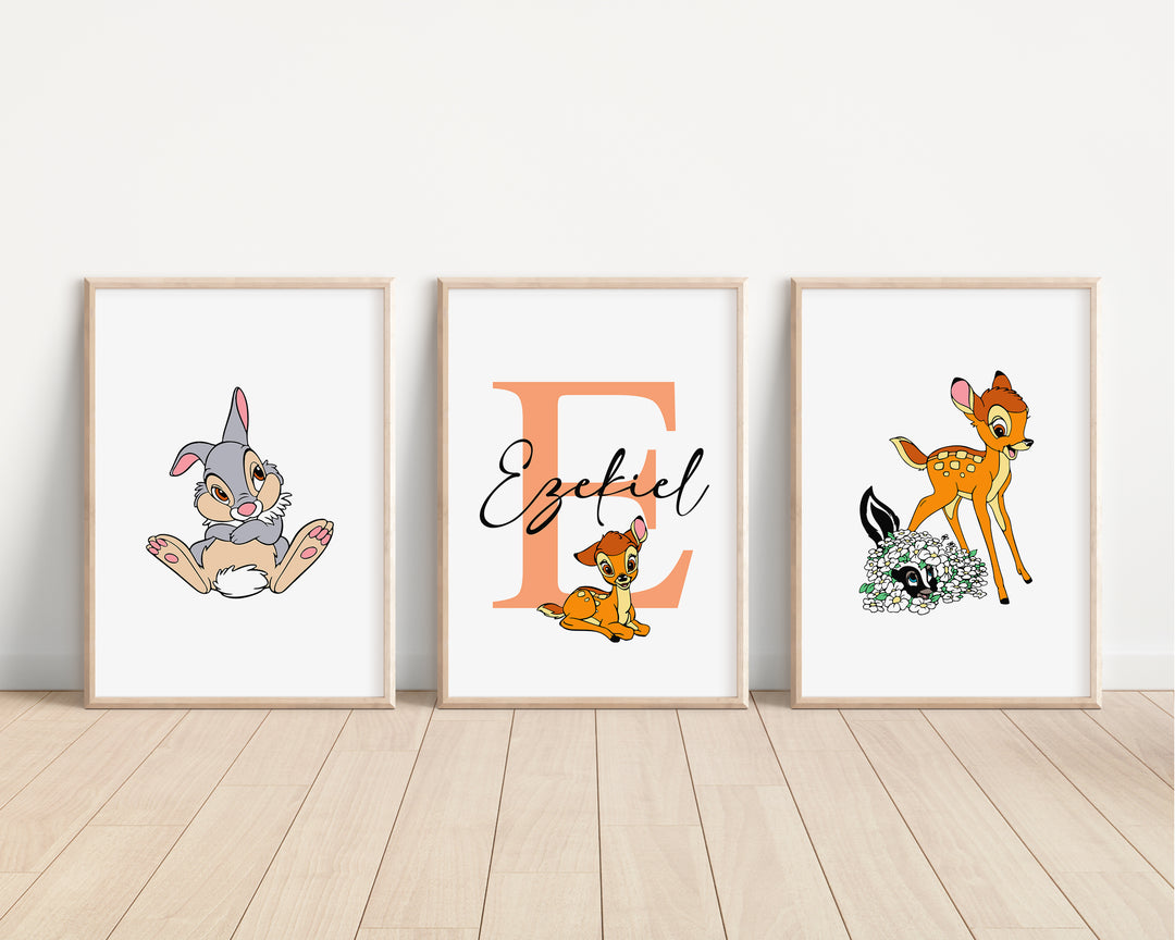 SET OF 3 Disney Bambi Personalised Prints