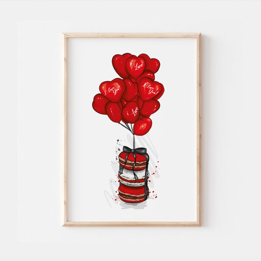 Valentines Day Macaroons & Baloons Print