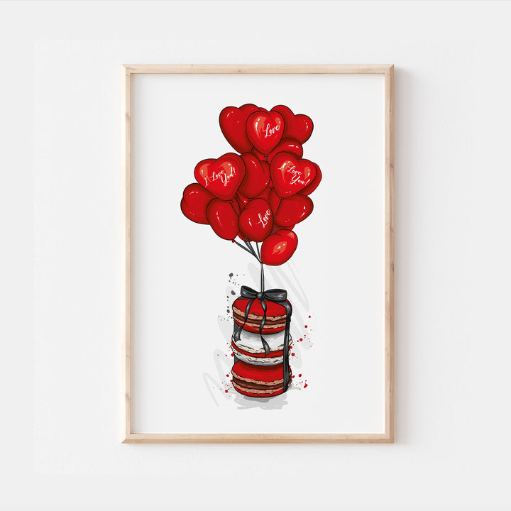 Valentines Day Macaroons & Baloons Print