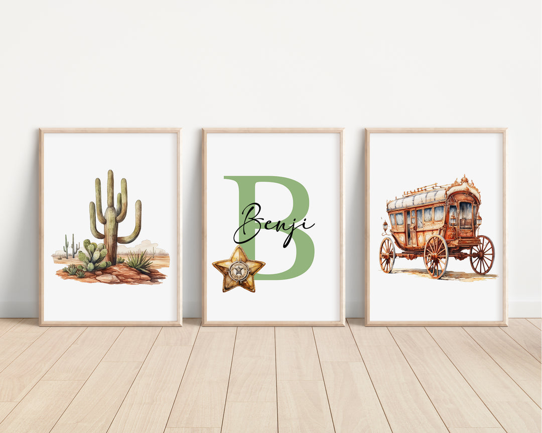 SET OF 3 Western Cowboy Personalised Bedroom Prints