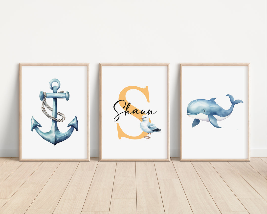 SET OF 3 Ocean Adventure Personalised Bedroom Prints