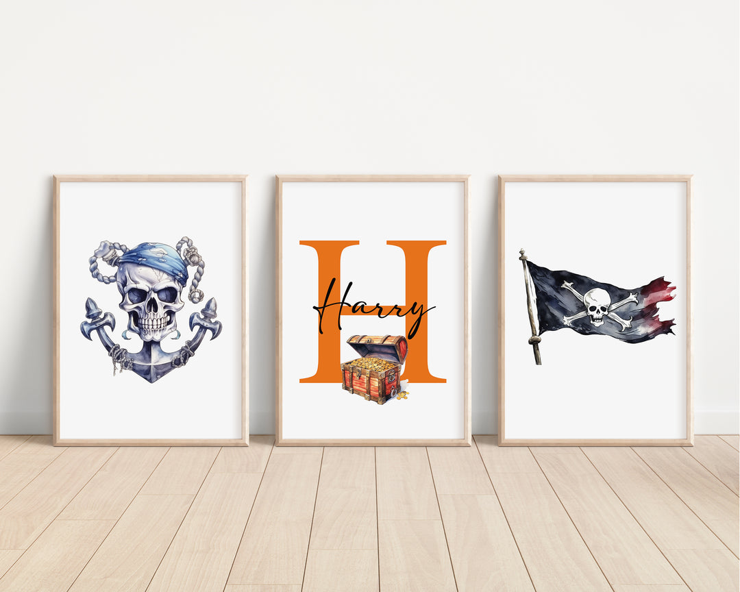 SET OF 3 Pirates Personalised Bedroom Prints