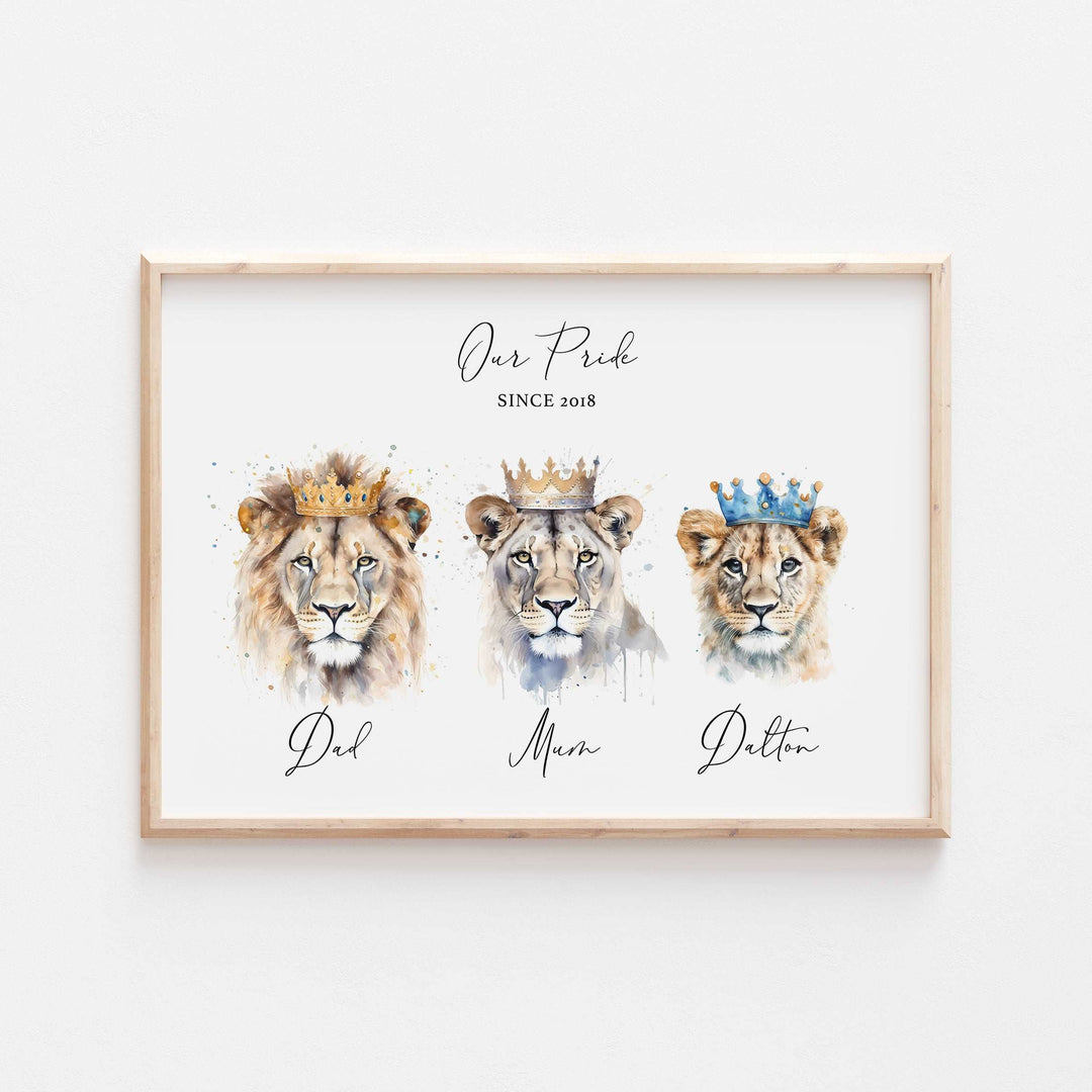 Personalised Our Family Crowned Lion Pride Print