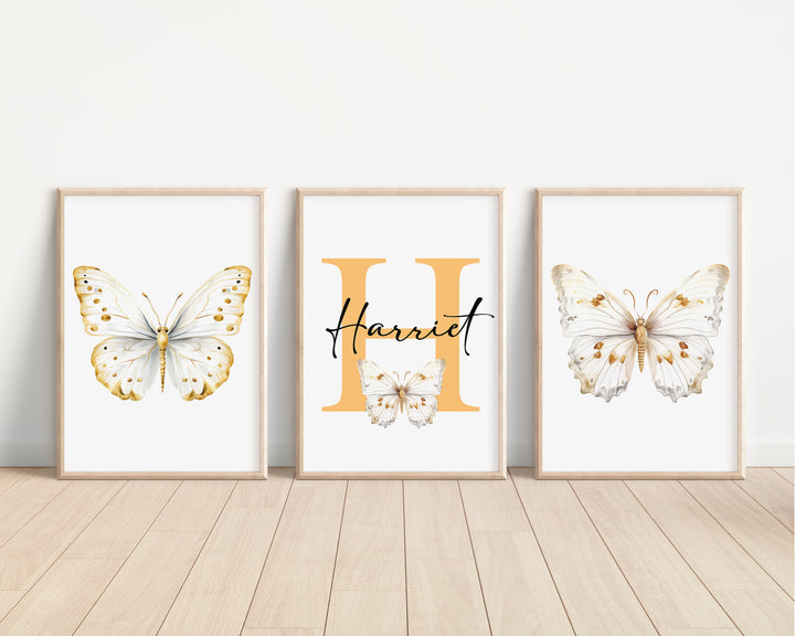 SET OF 3 Royal Butterfly Personalised Bedroom Prints