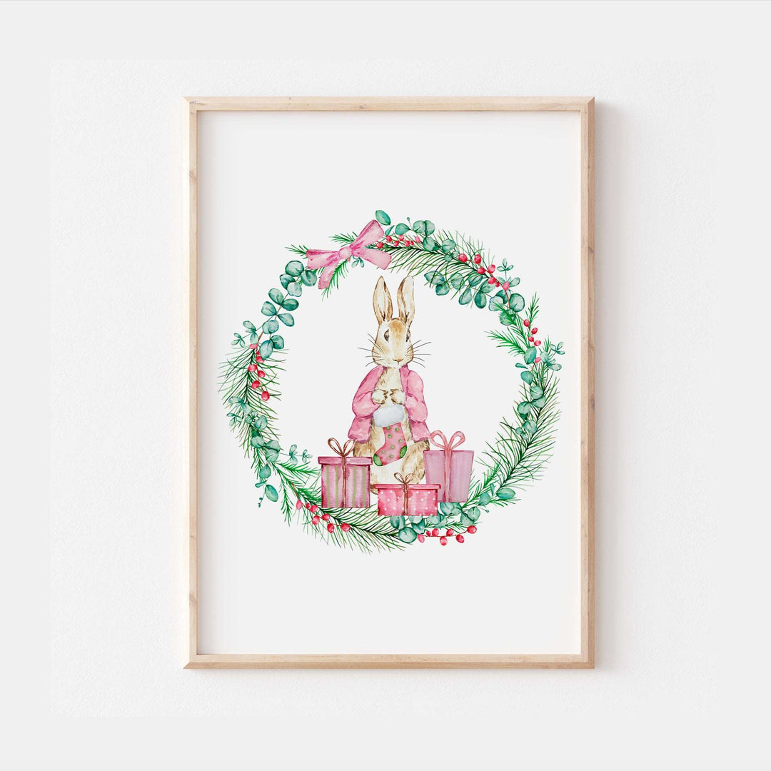 Flopsy Bunny Peter Rabbit Christmas Wreath Print