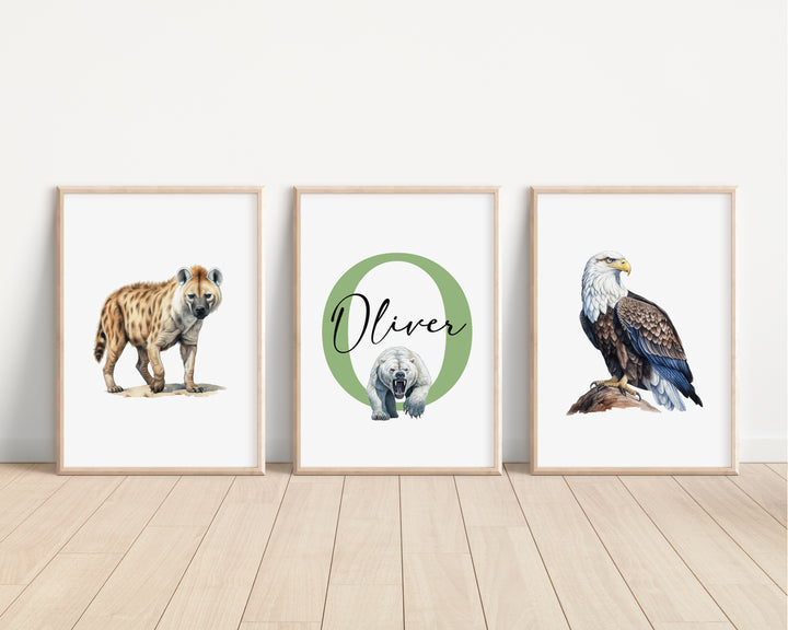 SET OF 3 Animal Predators Personalised Bedroom Prints