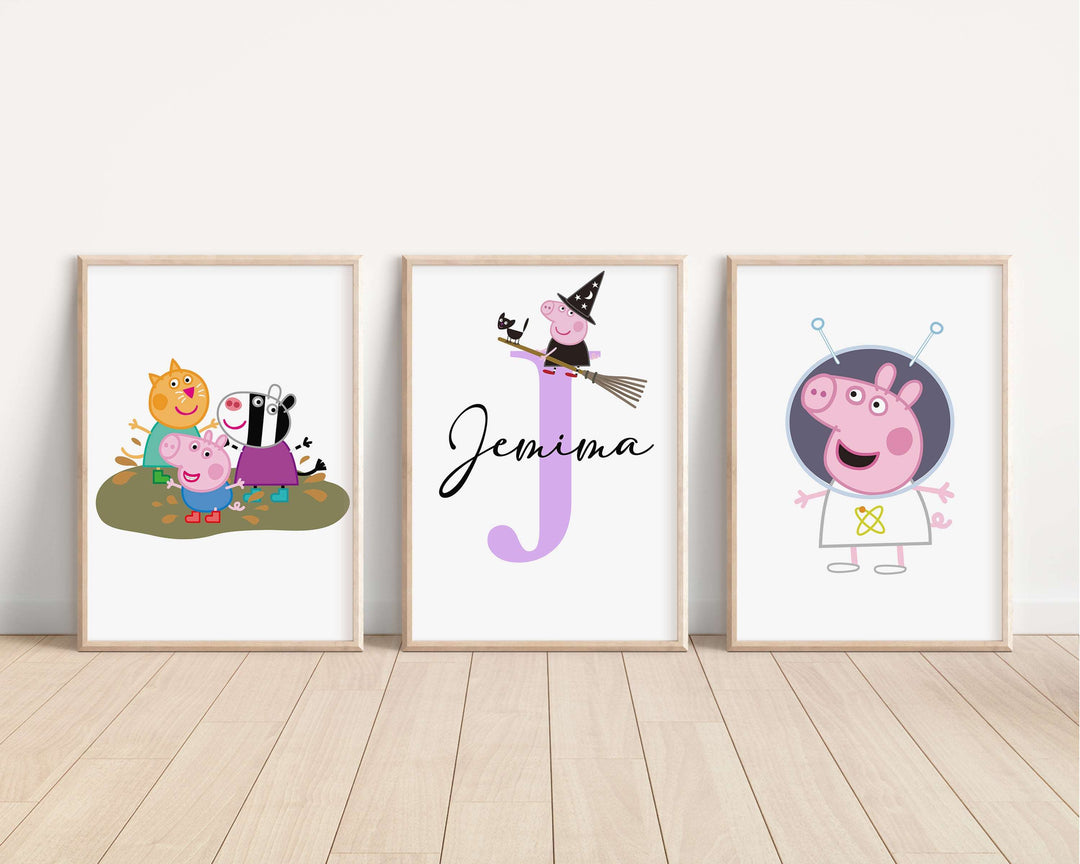 SET OF 3 Peppa Pig Personalised Bedroom Prints