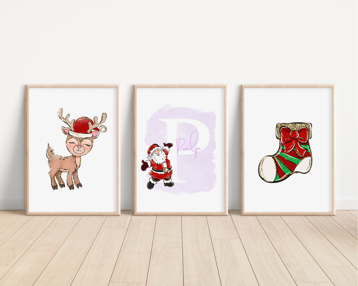 SET OF 3 Christmas Santa Claus Personalised Prints