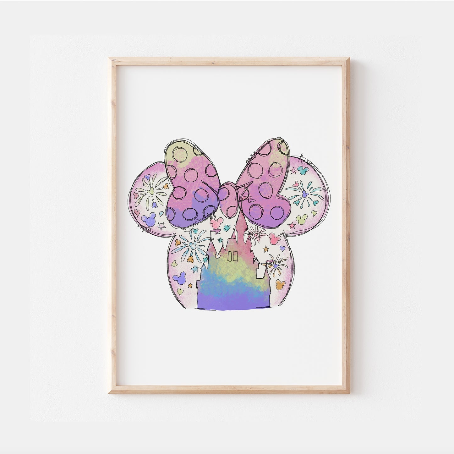 Watercolour Disneyland Castle Minnie Bow Print