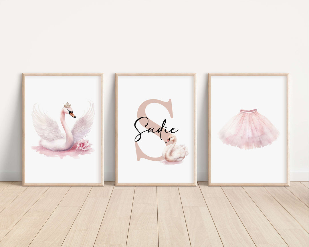 SET OF 3 Ballerina Swan Lake Personalised Bedroom Prints