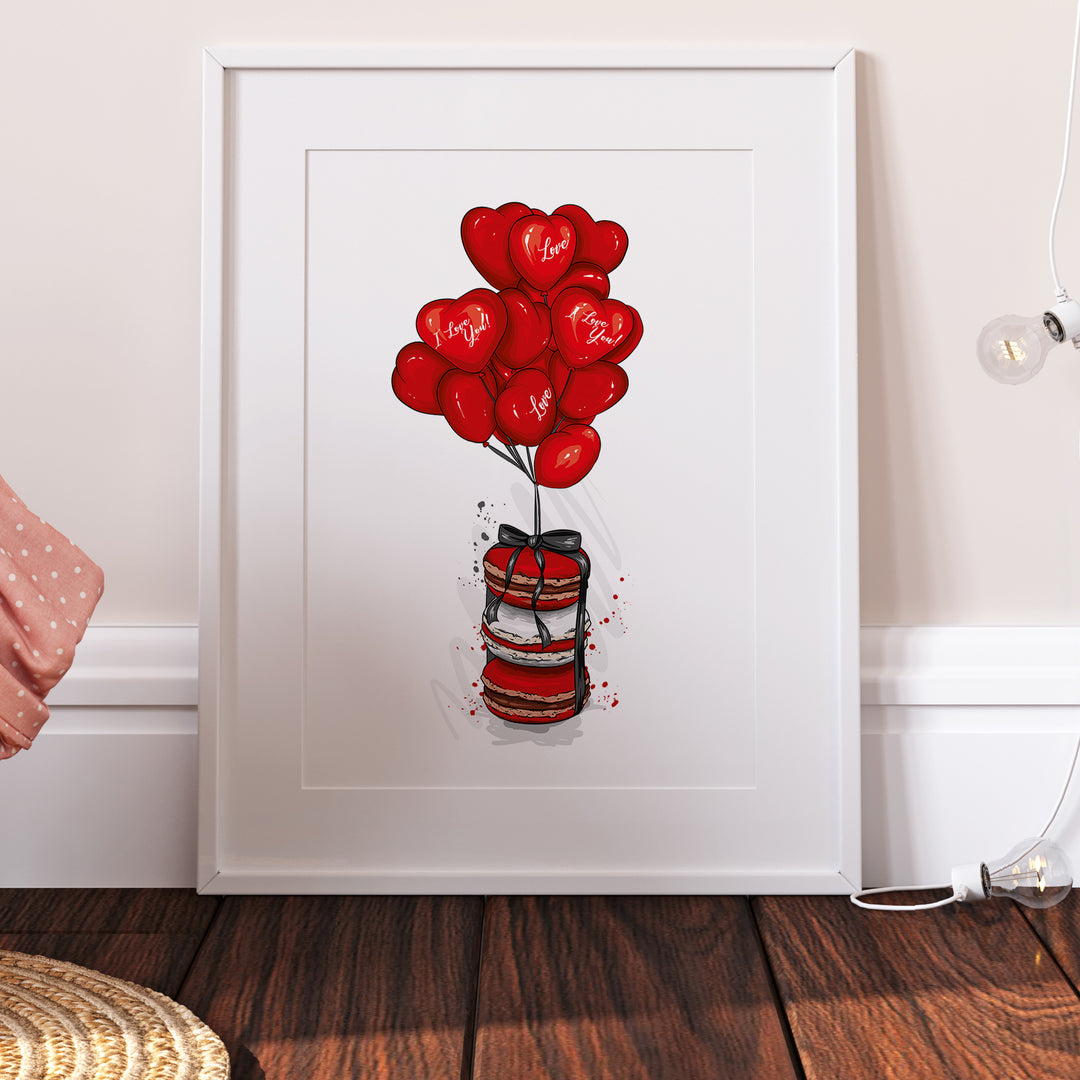 Valentines Day Macaroons & Baloons Print