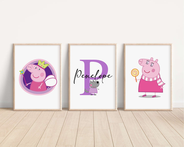 SET OF 3 Peppa Pig Personalised Bedroom Prints