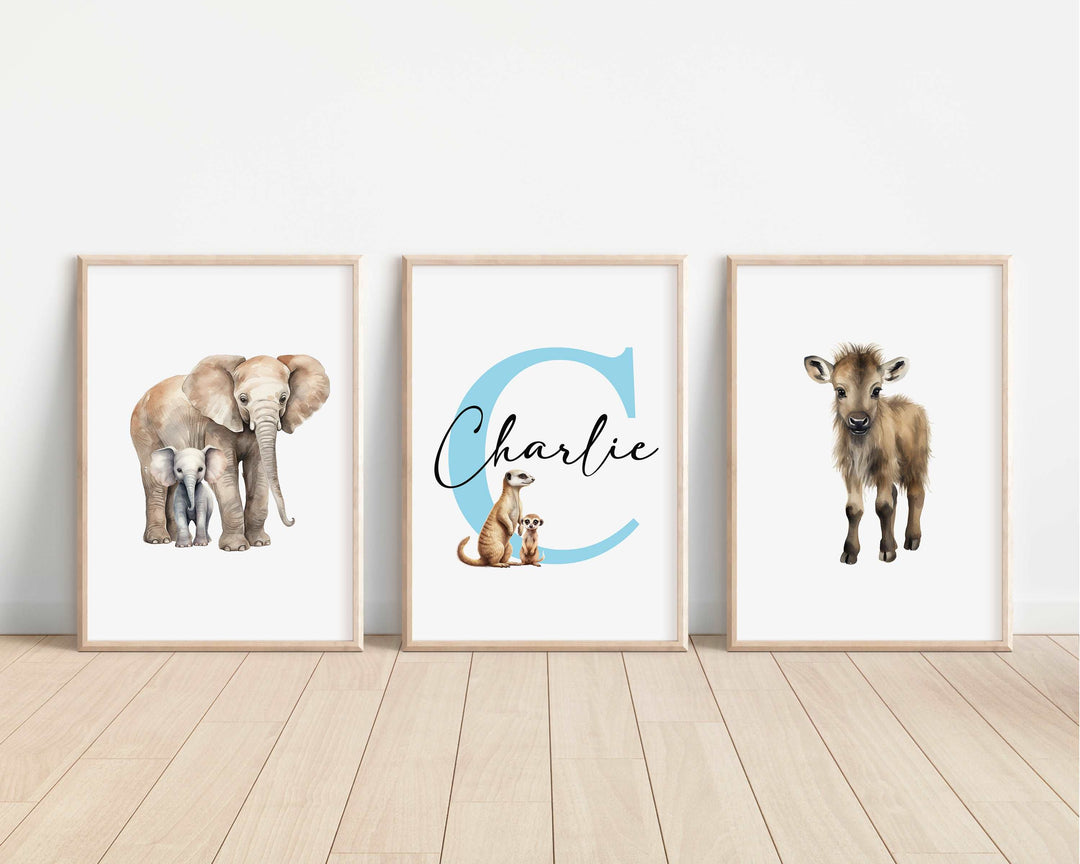 SET OF 3 Safari Animals Personalised Prints