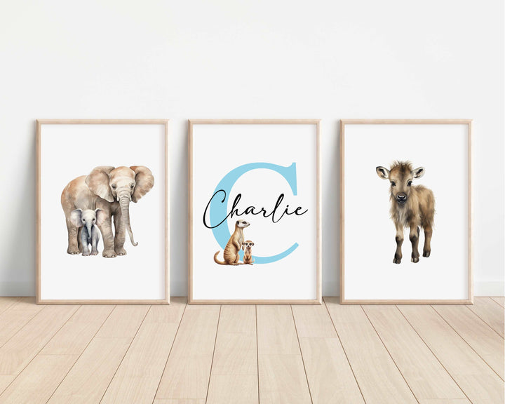 SET OF 3 Safari Animals Personalised Prints