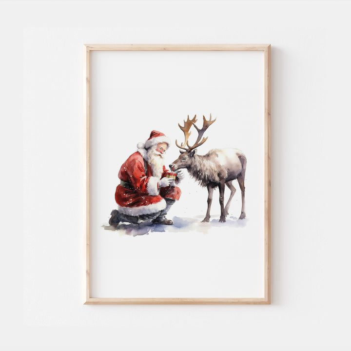 Santa Claus & Reindeer Christmas Wall Print