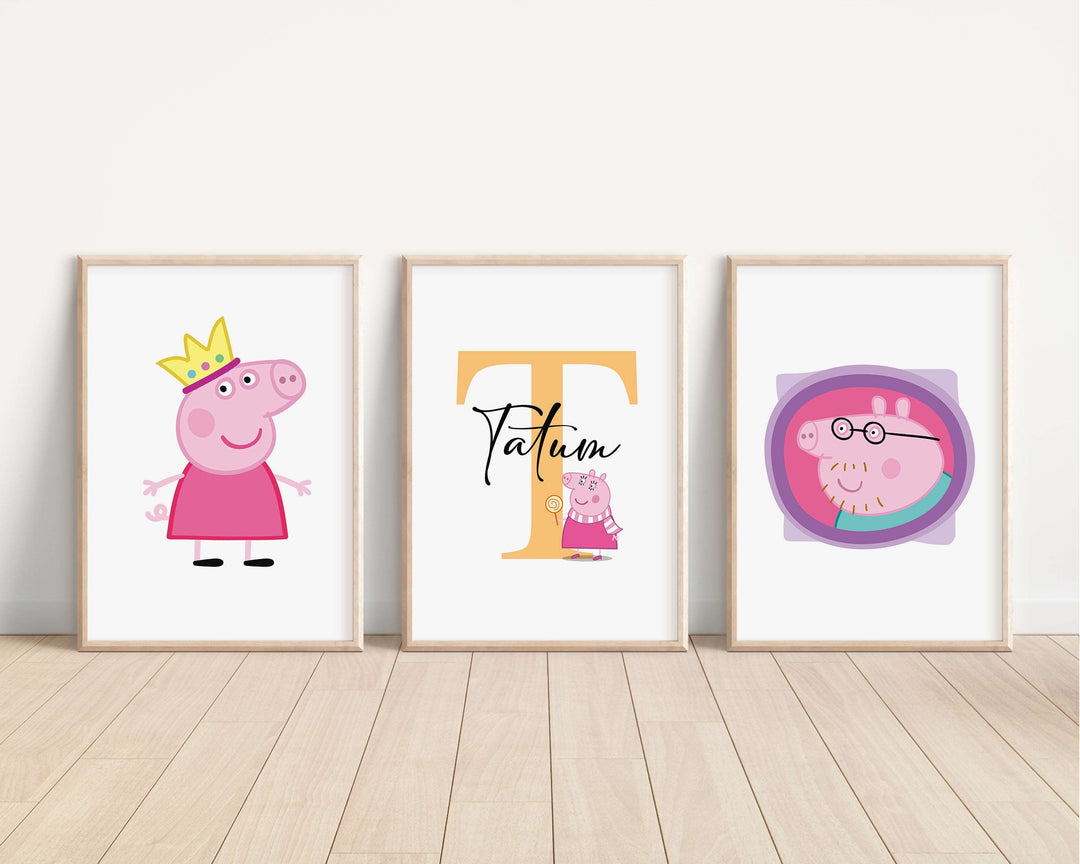 SET OF 3 Peppa Pig Personalised Bedroom Prints