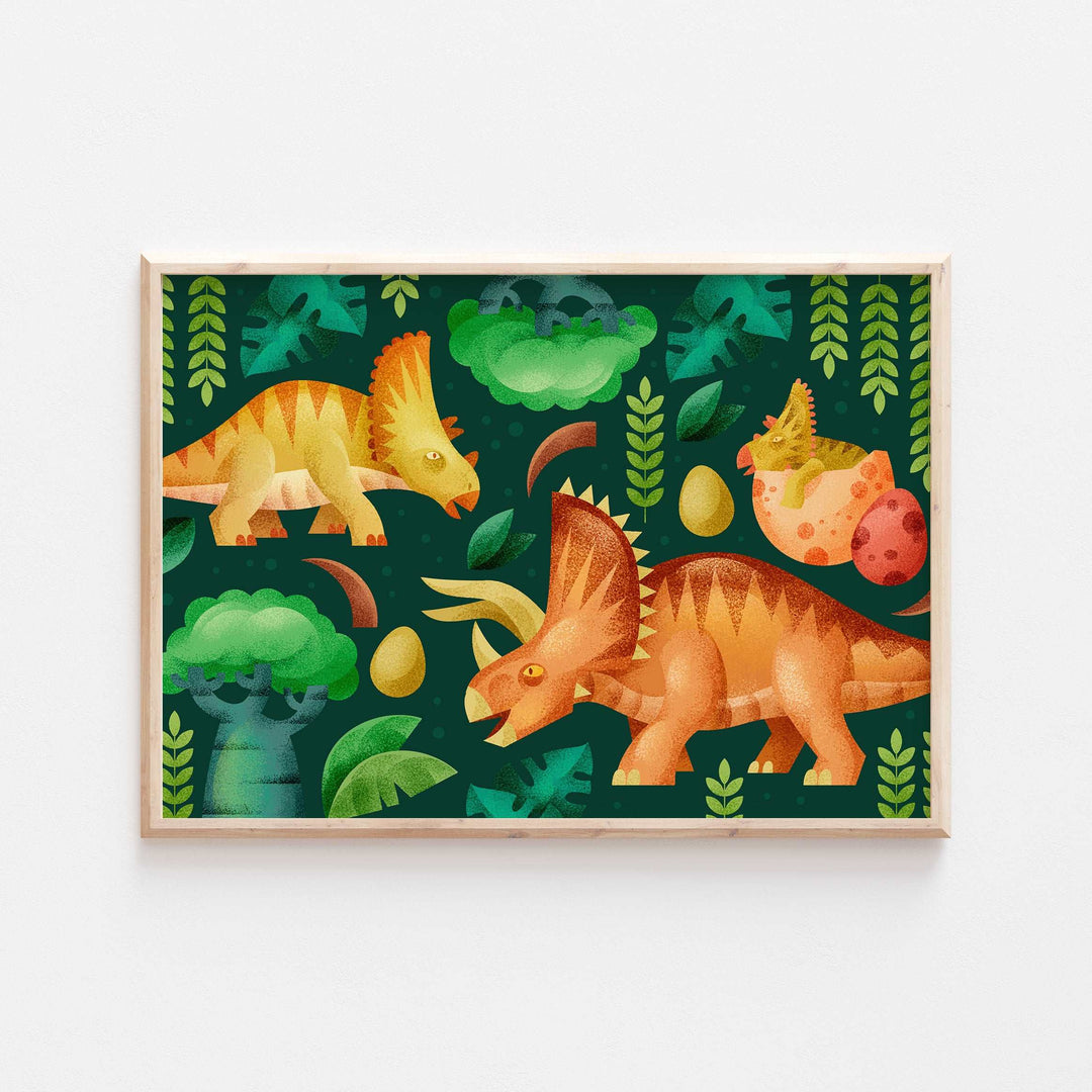 Jurassic Triceratops Dinosaurs Kids Bedroom Print