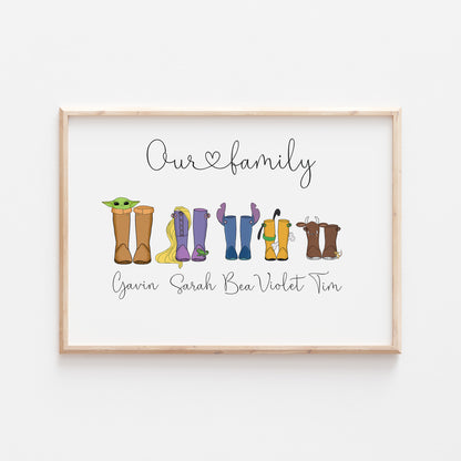 Personalised Our Family Disney Welly Boots Print