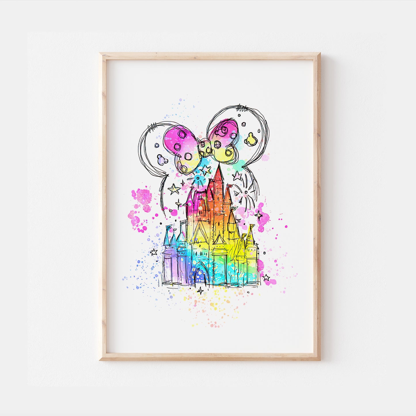 Watercolour Disneyland Castle Rainbow Print