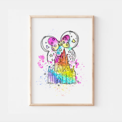 Watercolour Disneyland Castle Rainbow Print