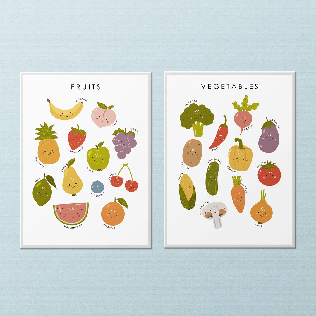 SET OF 2 Fruits and Vegetables Educational Prints