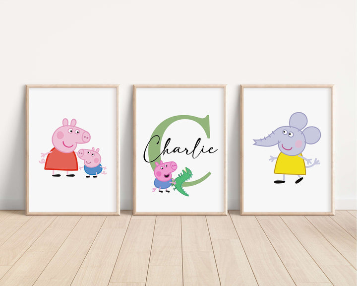 SET OF 3 Peppa Pig Personalised Bedroom Prints