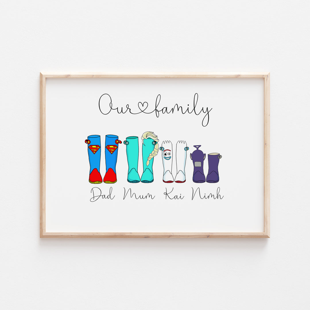 Personalised Our Family Disney Welly Boots Print