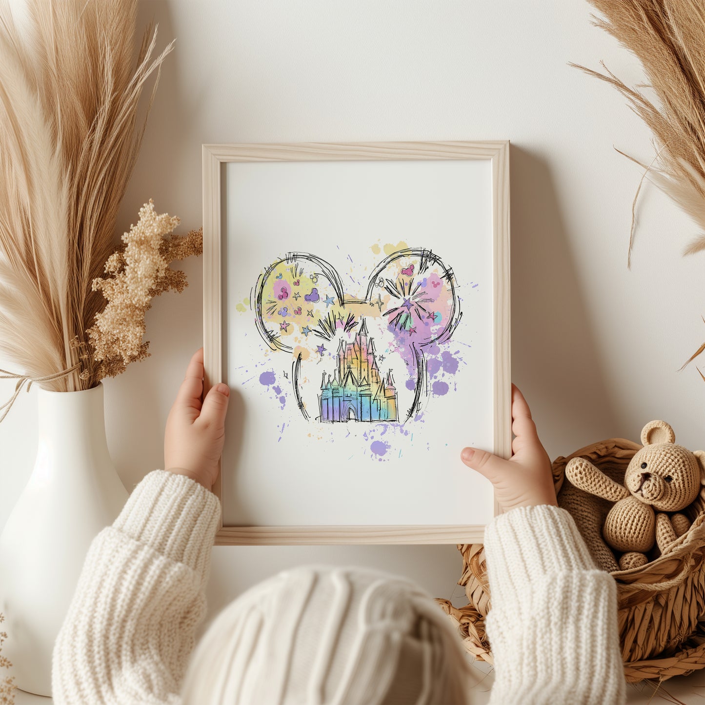 Watercolour Disneyland Castle Mickey Ears Print