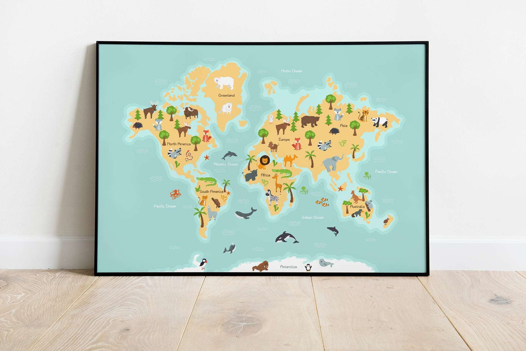 Animal World Map Bedroom Kids Print