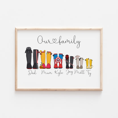 Personalised Our Family Disney Welly Boots Print