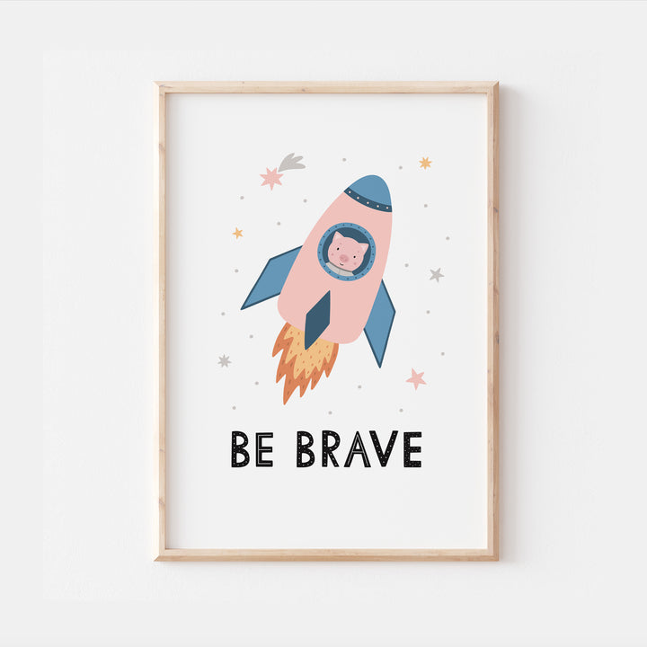 Be Brave Space Rocket Astronaut Bedroom Print