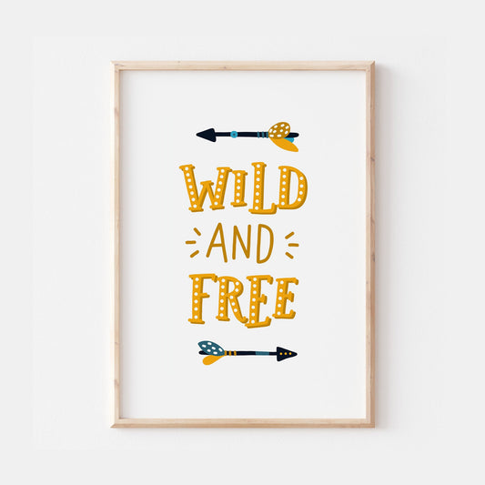 WILD AND FREE Scandinavian Nordic Explorer Bedroom Print Kids Baby Children Nursery Decor Wall Art Quote