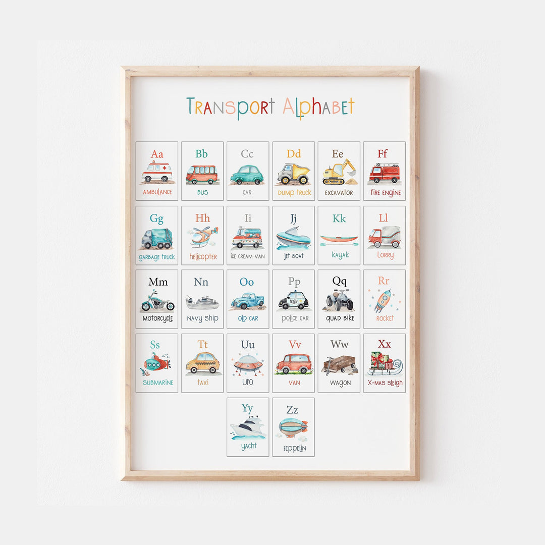 Transport Vehicle Alphabet ABC Kids Educational Nursery Bedroom Children's Baby Wall Art Decor