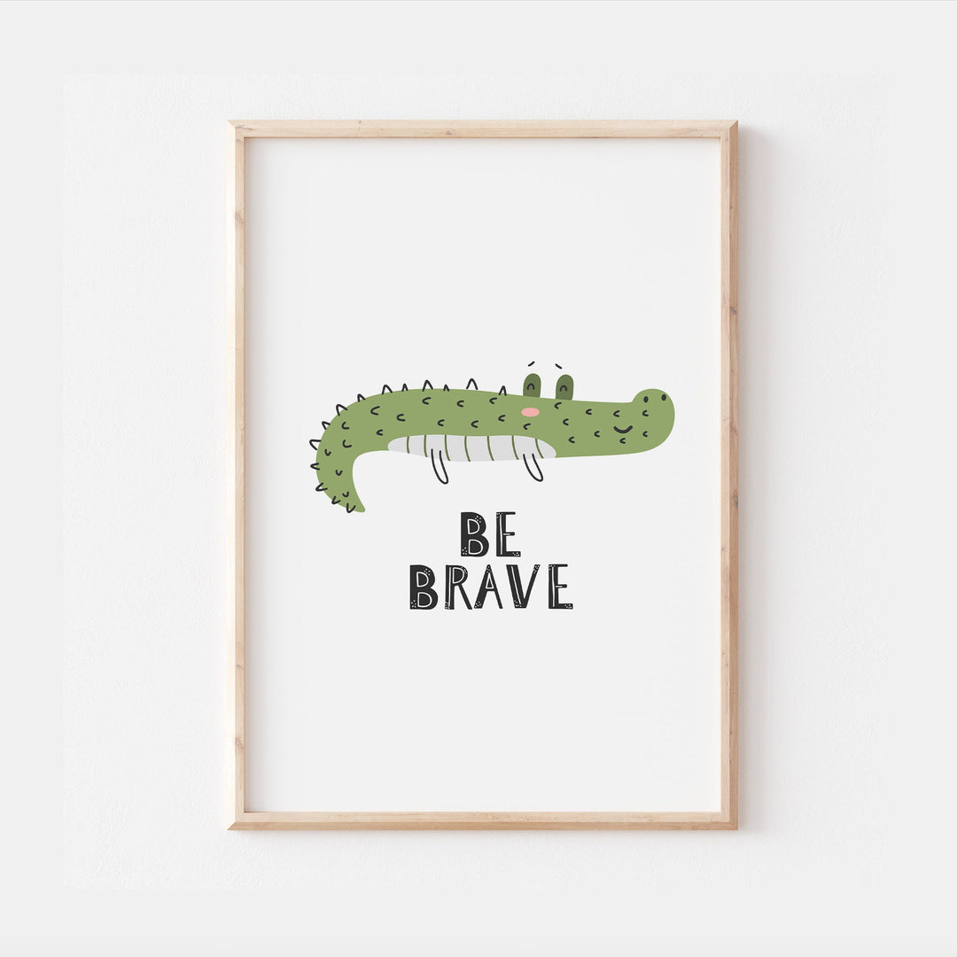 Be Brave Crocodile Aligator Kids Nursery Print Baby Bedroom Decor Posters Quote Explorer Scandi Nordic Style Typography